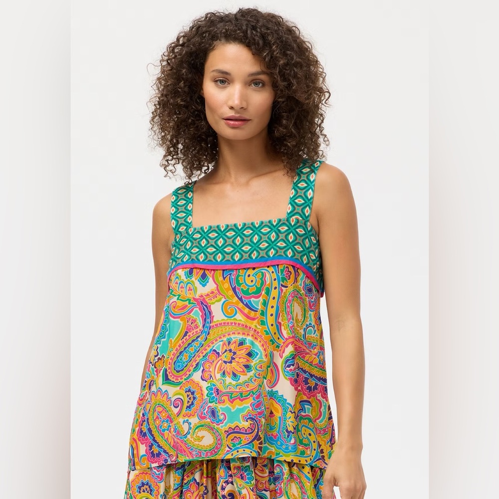 Johnny Was Vibrant Paisley Square-Neck Cami Top - Multicolor. XS. NWT.